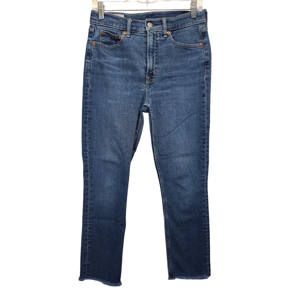 Gap Denim Cigarette‎ High Rise Jeans Womens 27 4R Medium Wash Raw Hem Blue Boho